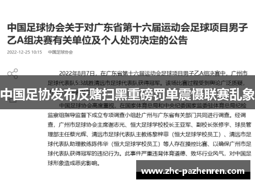中国足协发布反赌扫黑重磅罚单震慑联赛乱象